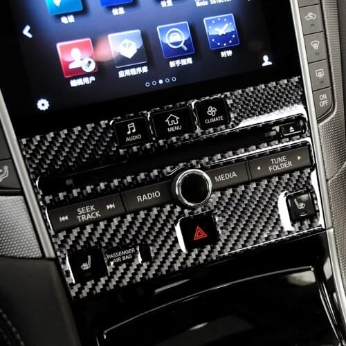 Carbon Fiber with Seat Heating Function Audio Panel Sticker Trim for Infiniti Q50 Q60 2014-2019