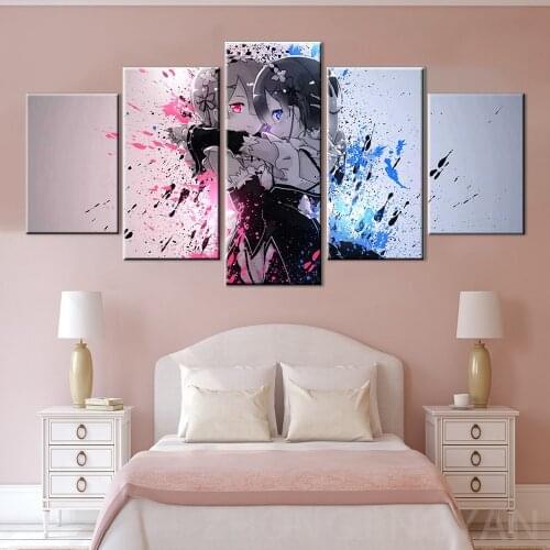 Wall Art Canvas Painting Re Zero Poster Modern 5 Pic Module Pictures Children Modern Home Decor Boys Room Decoration Painted