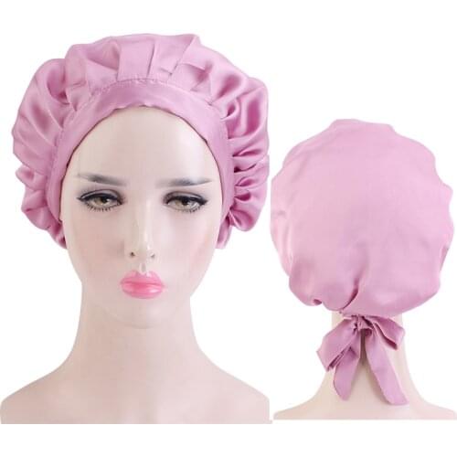 New women natural Silky bonnet solid color sleeping cap with elastic band lightweight breathable hair cover hair care adjustable