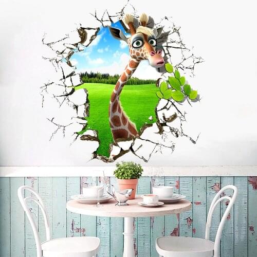 New 3D broken wall funny giraffe wall sticker living room bedroom childrens room decoration