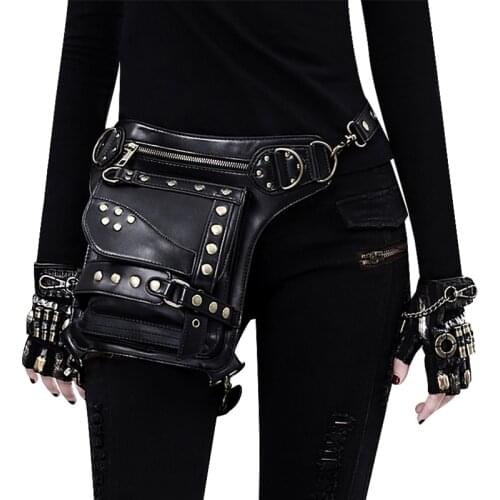 Steampunk Waist Pack Leg Bag Leather Women Military Holster Gothic Bag Motorcycle Thigh Hip Belt Packs Messenger Shoulder Bags