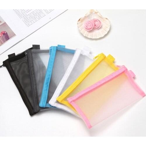 Simple Transparent Nylon Pencil Bag Zipper Pen Case Pouch Stationery Student Large Capacity Office School Supplies