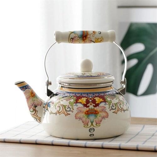 2.5L Retro Enamel Teapot Creative Milk Jug Home Induction Cooker Gas Universal Enamel Coffee Pot Whistling Kettle Water Carafe