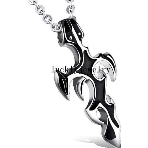 XMAS Gifts for Mens Vintage Black Necklace Stainless steel Fashion Cross Pendant free chain 3mm 20