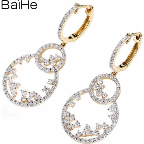 BAIHE Solid 14K Yellow Gold 1ct H/SI Round Natural Diamonds Earrings Wedding Trendy Fine Jewelry gourd Stud Earrings for Women