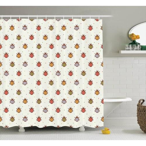 Ladybugs Shower Curtain Pastel Color Vintage Stylized Faded Bugs Setting Nostalgic Good Luck Childhood Theme Bathroom Curtains