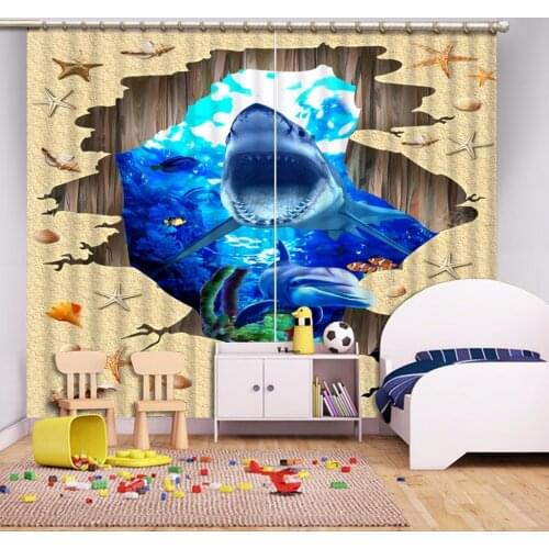 Modern Kids room Curtains shark shell beach Creative boy room Curtains Hooks Curtain Facric 3D Blackout Curtain