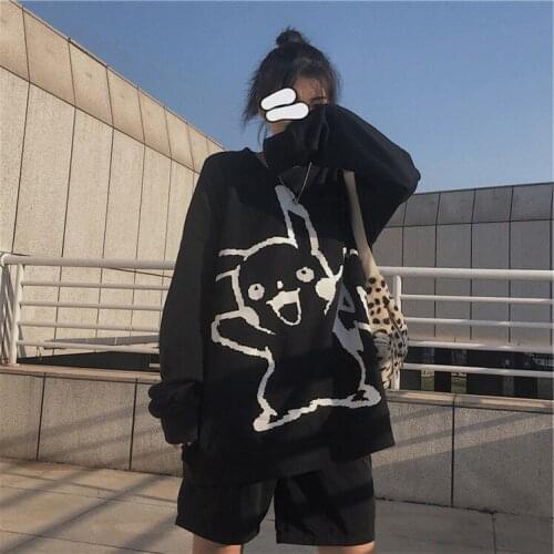 Cartoon print hoodie women fashion match autumn Korean no hat thin coat fashion brand students loose clothes