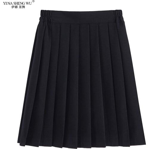 Elastic Waist Japanese Student Girls School Uniform SolidColor JK Suit Pleated Skirt Short/Middle/Long High School Dress Bottoms