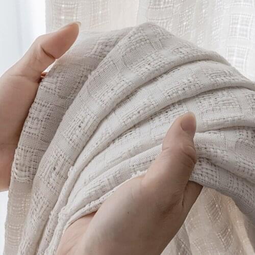 Jacquard Curtains for Living Room Japanese Simple Thick Tulle Balcony Bay Window Sheer Screen White Tulle Shading Drapes