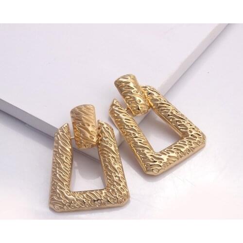 2021 New Female Trendy Geometric Ear Studs Women Gold Color Earrings Exaggeration Punk Earrings Metal Rectangle Ear Jewelry