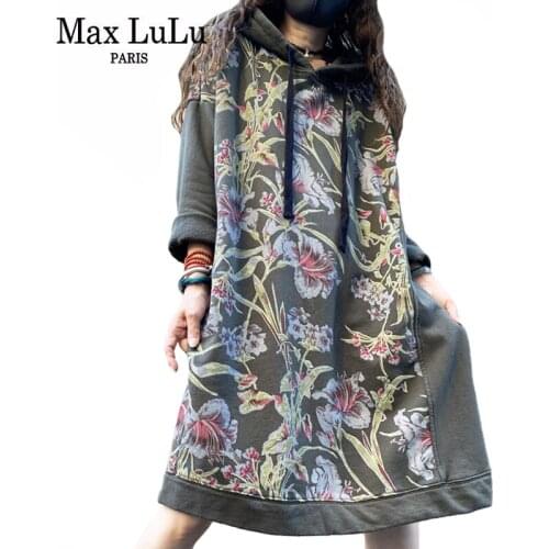 Max LuLu Autumn 2021 Vintage Printed Hooded Dress Women Casual Loose Vestidos Female Harajuku Floral Punk Fitness Long Clothes