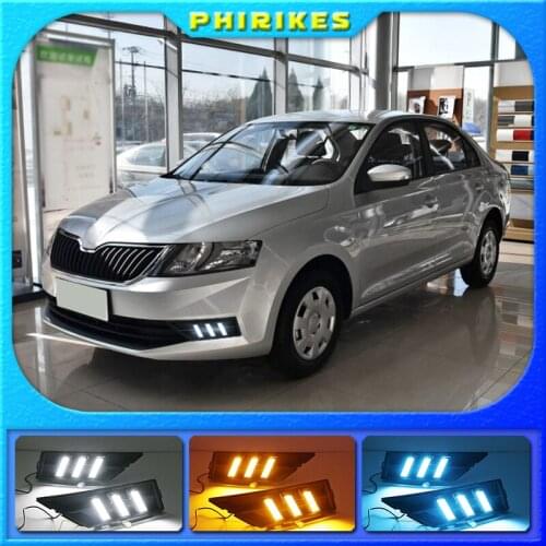 1 Set DRL With Yellow Turning Signal Car DRL LED Daytime Running Light Fog Light For Skoda Rapid 2018