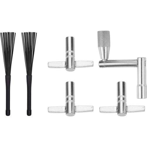 1 Pair Jazz Drum Brushes Retractable Drum Sticks 32 Cm Black With Drum Key 3-Pack With Continuous Motion Speed Key