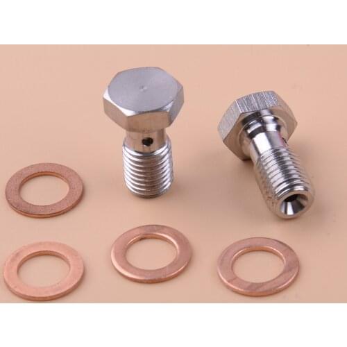 2pcs Brake Banjo Bolt Caliper Master Cylinder Single Oil Hole Screw With Washer Motorcycle M10x1.25