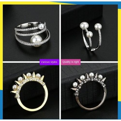 2020 new creative lines natural real pearl diamond gemstone ring retro gothic charm women brand sterling silver jewelry