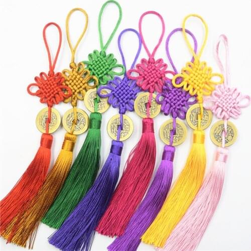 5Pcs 25cm Copper Cash Pendant Chinese Knot DIY Tassels Jewelry Accessories Wedding Gifts with Chinese characteristics decoration
