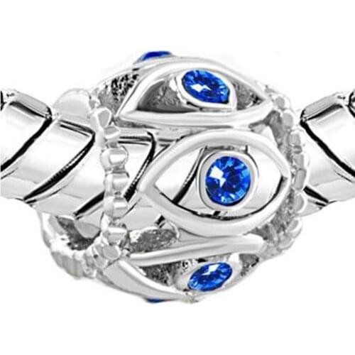 Free shipping wholesale popular European birthstone blue crystal filigree evil eye charm beads fit Pandora bracelet