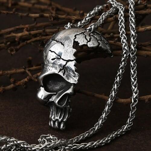 Gothic Skull Necklace Pendant For Mens Stainless Steel Retro Necklace Punk Hip Hop Mens Chain Fashion Jewelry Gift
