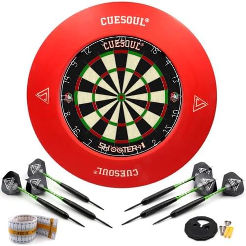 CUESOUL SHOOTER-I Official Size Sisal Bristle Dartboard with Dart Surround Wall Protector,Approved by The WDF for Steel Tip Dart
