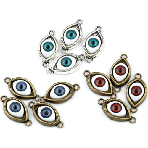 Hot ! 9 pcs Antique Silver & Antique Bronze Zinc Alloy Turkish Evil Eye Connector DIY Jewelry nm176