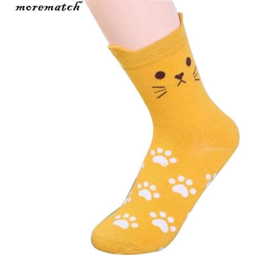 Cotton Breathable Cartoon Small Ear Cat Candy Color Socks Autumn Winter Harajuku College Wind Cat Paw Print Socks Christmas Gift