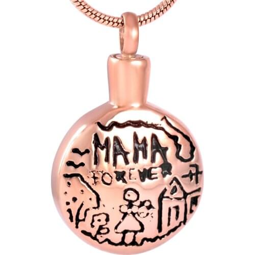 IJD9185 Cremation Round Pendant MOM FOREVER Keepsake Ashes Urn Memorial Necklace Gifts for Human Family Jewelry