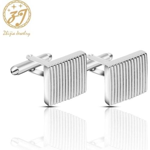 Zhijia classic square cufflinks for men silver color stripe cufflinks for men suit jewelry accessories new arrival