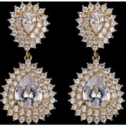 Classic Luxury Jewelry Simple Shinning Flower Shape AAA+ Cubic Zirconia Earrings White/Rose/Gold Color Brincos Bijoux E-116