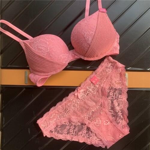 Womens New Sexy Lace Lingerie Set Bra sponge top thin bottom thick push up Comfortable adjustment underwear set