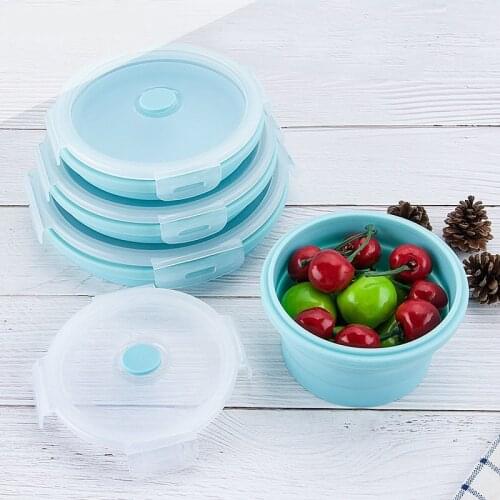 Creative Folding Eco-friendly Silicone Lunch Box Microwavable Refrigerator Food Container Set