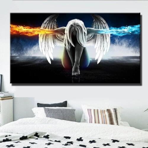 Round Diamond Painting Anime Angel Girl Wings Ice and Fire Full square round Rhinestone of Picture Diamond mosaic large size
