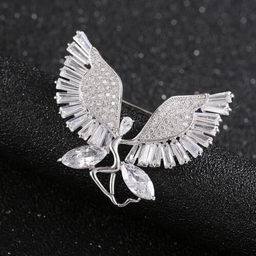 Lovely Butterfly Pixie Flower Fairy Brooch Pin Shine Zircon Crystal Pin Badge Unique Present for Birthday Children Broche Jewely