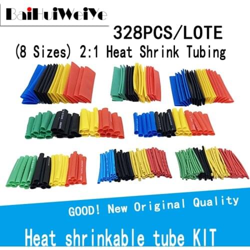 328PCS/LOTE Heat Shrink Tube Kit Shrinking Assorted Polyolefin Insulation Sleeving Heat Shrink Tubing Wire Cable 8 Sizes 2:1