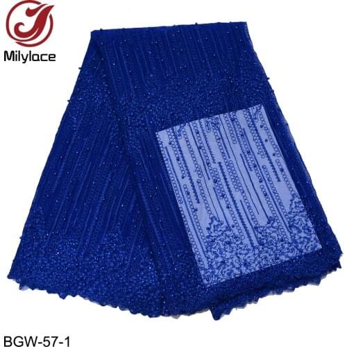 NEW 2019 Nigeria Lace 5 Yard Rhinestone Design Beaded Lace Fabric French Tulle Lace for Dress BGW-57