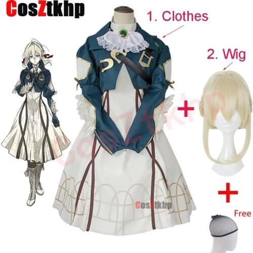 2021 New Anime Violet Evergarden Cafe Maid Cosplay Costume Halloween Princess Funny Costume For Woman Adult Dress dresses wigs