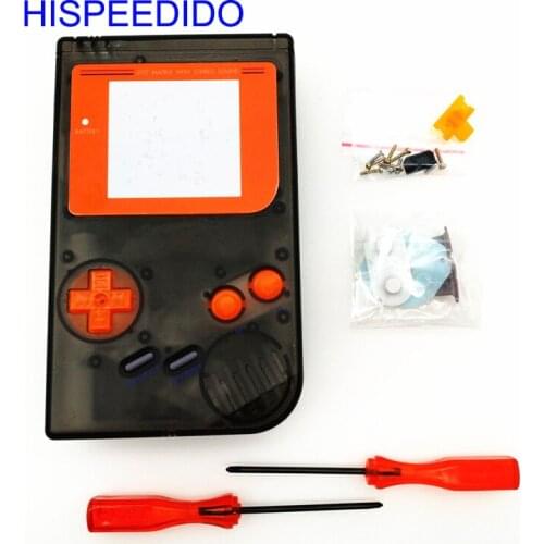 HISPEEDIDO New Clear Black Full Housing Shell Case with Clear Orange button for Nintendo Gameboy Classic GB DMG GBO Screwdrivers