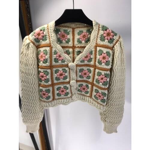 2021 Autumn New Sweaters Ethnic Short Hand-knit Cardigans Sweater for Women