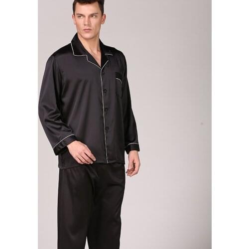 Sleepwear Men Black Nightwear Long Sleeve Pajamas Sleeping Suit for Men Housewear Silk Pajamas for Men Sleepwear Mens Pajama Set