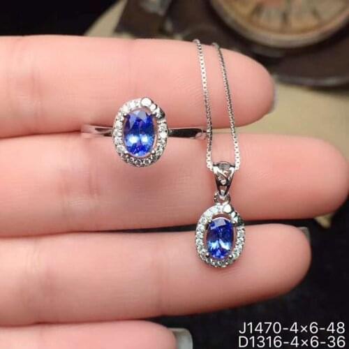 Real Natural Tanzanite jewelry set Natural Real Tanzanite 925 sterling silver 1pc pendant,1pc ring