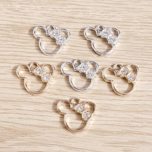 10pcs 19*17mm Alloy Cartoon Hollow Bear Charms for Jewelry Making Crystal Bowknot Charm Pendant Fit Necklaces Earrings Accessory