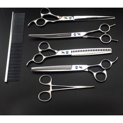 8.0" Professional Pet Grooming Scissors Set Comb Japan 440c Dog Straight Curved Cutting Shears Animal fishbone Thinning Tesoura