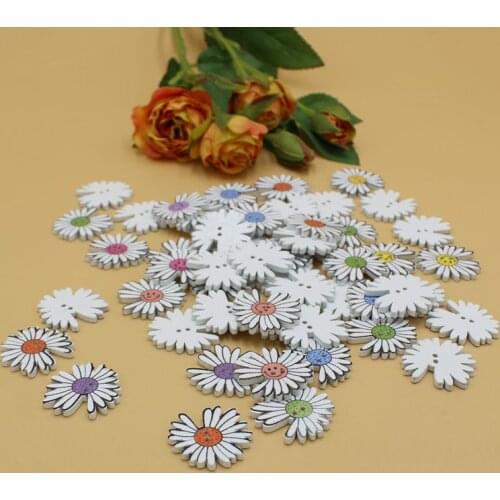 50pcs/lot Mix Flower buttons for Crafts Diy Clothing Needlework Scrapbooking Decorative Wooden Botones