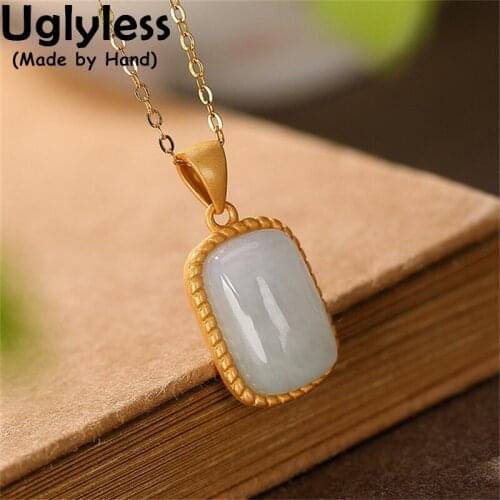 Uglyless Minimalist Round Square Earrings Pendants for Women Simple Fashion Jade Earrings 925 Silver Elegant Dress Jewelry Sets