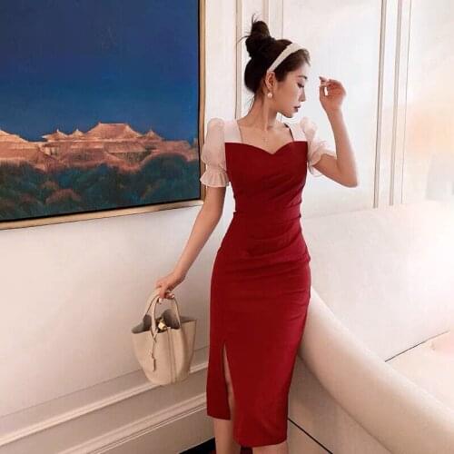 Temperament Slim Waist V-Neck A-Line Simple Wine Red Black Khaki Party Cocktail Dresses 9758