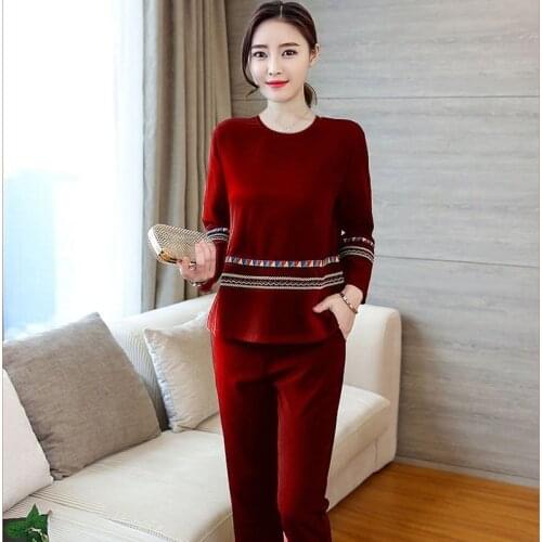 2020 Spring New Women Clothes Long Sleeve Casual Tracksuits Elegant Mother Fashion O Neck Slim Office Ladies Two Piece Sets W21