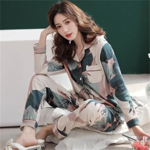 Womens Sleepwear Autumn Two-piece Home Suit Thin Cotton Long-sleeved Trousers Pajamas Women Comfortable and Breathable Homewear