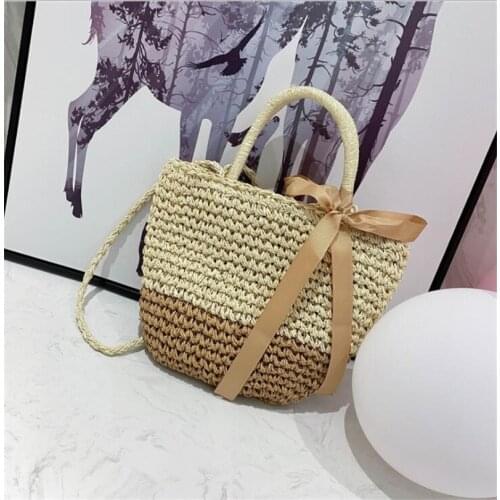 Aaby 2021 New Fashion Scarves Straw Tote Bag For Women High Quality Bohemian Ladies Handbag With Two Handle Three Color Gift