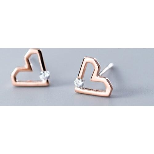 MloveAcc 925 Sterling Silver Earrings for Women with CZ Hollow Heart Stud Earring Wedding Bridal Jewelry