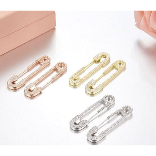 SLJELY High Quality 925 Sterling Silver Paper Clips Safety Pin Design Earrings Micro Cubic Zirconia Women Luxury Brand Jewelry
